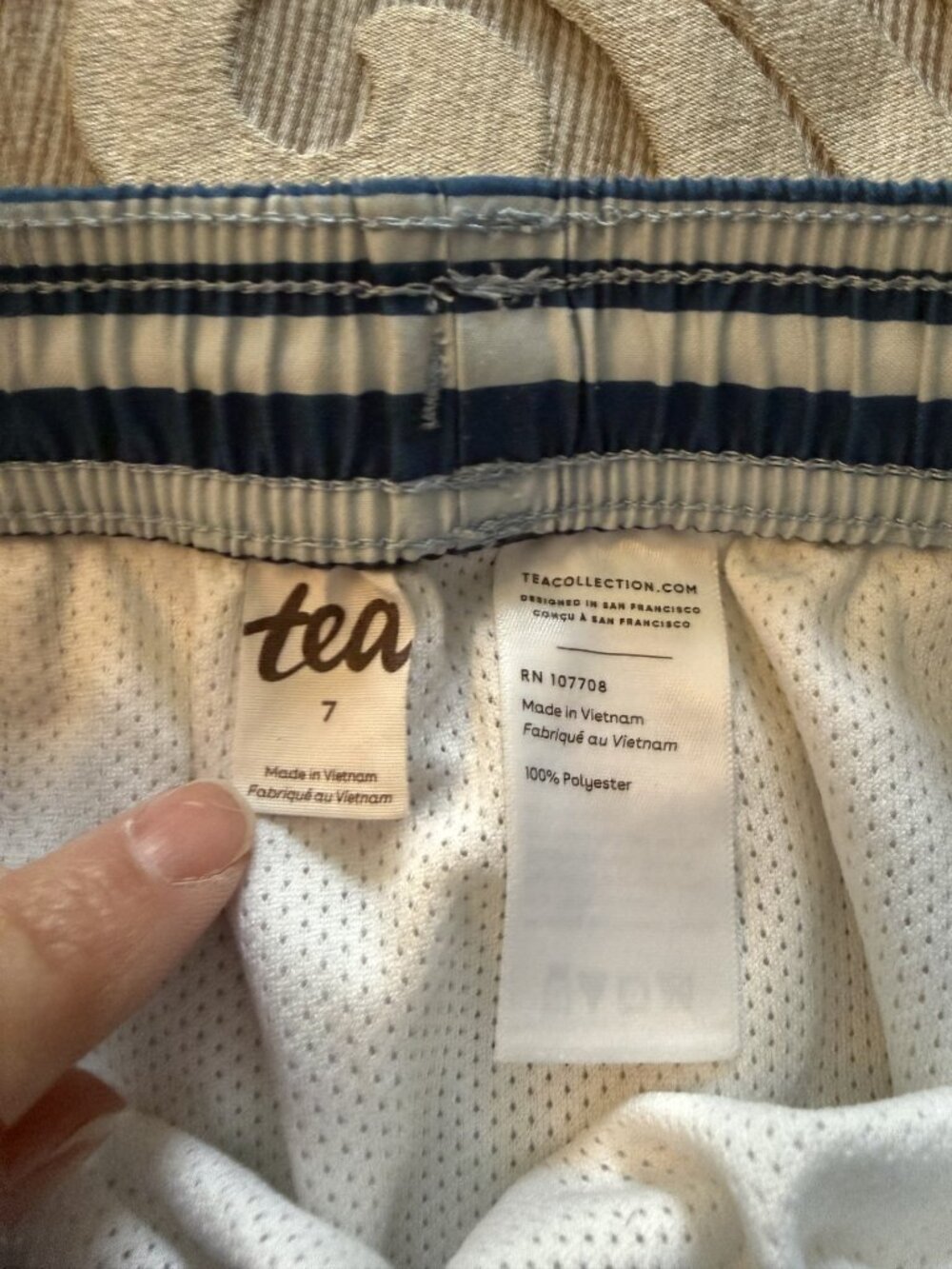 Tea Collection Boys Size 7 Swim Trunks Multi-Color Stripe Elastic Drawstring - Picture 3 of 7